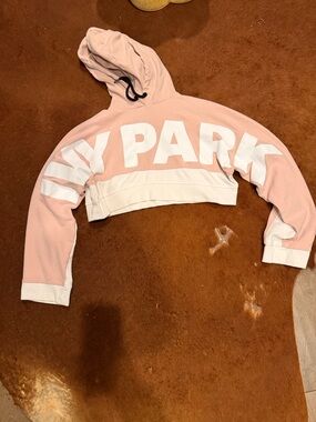 IVY PARK Blush Pink & White Cropped Hoodie